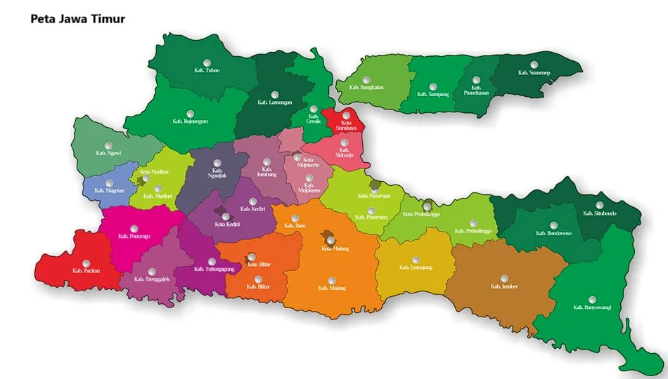 Ilustrasi peta Jawa Timur.