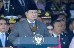 Presiden Republik Indonesia Prabowo Subianto dalam Upacara HUT ke-79 Bhayangkara di Monas, Jakarta Pusat(1/7).