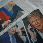 Foto Presiden Amerika Serikat Donald Trump dan Presiden Rusia Vladimir Putin.