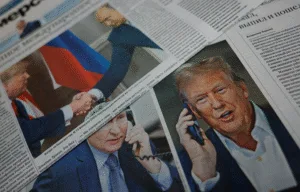 Foto Presiden Amerika Serikat Donald Trump dan Presiden Rusia Vladimir Putin.