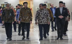 Pimpinan Majelis Permusyawaratan Rakyat Republik Indonesia (MPR RI) melakukan kunjungan kehormatan ke Mahkamah Agung (MA) di Jakarta, Jumat (11/7).