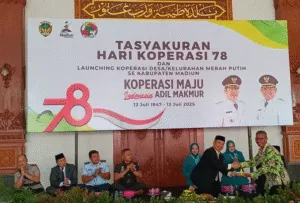 Acara tasyakuran hari koperasi 78 dan launching koperasi desa merah putih di Kabupaten Madiun(12/7).