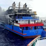 Kapal Motor (KM) Barcelona VA yang mengalami kebakaran.