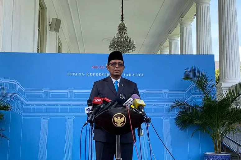 Kepala Kantor Komunikasi Kepresidenan (Presidential Communication Office/PCO), Hasan Nasbi, dalam konferensi pers di Istana Negara, Jakarta, Rabu (23/7).
