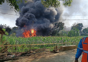 Lokasi sumur minyak ilegal di Dukuh Gendono, Desa Gandu, Kecamatan Bogorejo, Kabupaten Blora, Jawa Tengah, yang meledak dan terbakar pada Minggu (17/8) sekitar pukul 12.30 WIB.