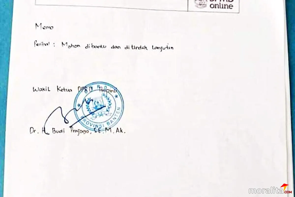 Memo Wakil Ketua DPRD Banten Budi Prajogo Titipan Siswa di PPDB SMAN Cilegon