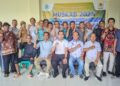 Ketua Koni Kab. Mojokerto, Imam Suyono dan Ketua PTMSI Kab. Mojokerto teripilih, Munawar Tobing beserta peserta Muskab PTMSI saat selesai acara, Minggu (26/1).