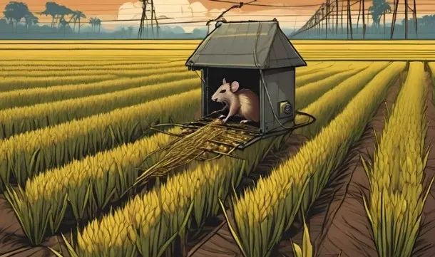 Ilustrasi jebakan listrik tikus di sawah