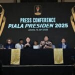 Konferensi pers membahas piala presiden 2025 yang digelar di Menara Danareksa, Jakarta Pusat, Jumat (13/6).