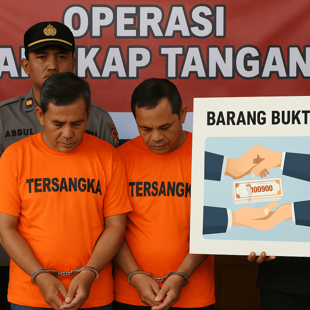 Dua kepala desa aktif di Kecamatan Tulangan, Kabupaten Sidoarjo, Jawa Timur, terjaring dalam Operasi Tangkap Tangan (OTT) yang dilakukan oleh Tim Satuan Tugas Sapu Bersih Pungutan Liar (Saber Pungli) dari Satreskrim Polresta Sidoarjo